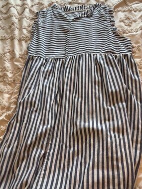 Striped Sleeveless Midi Dress in Navy and White